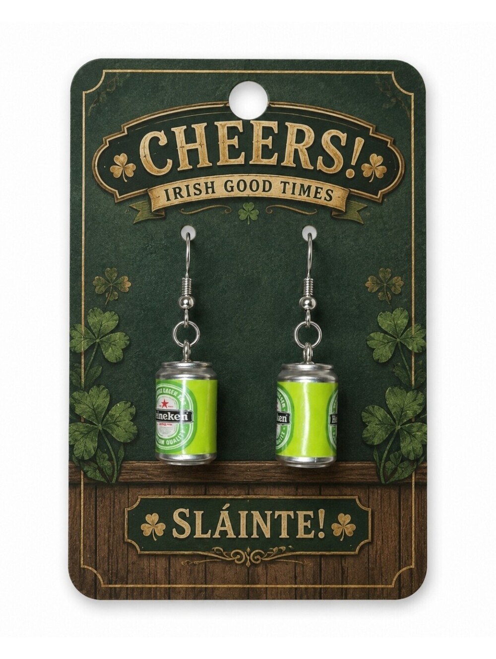 Irish Pub Mini Heineken Beer Can St. Patrick's Day Hypoallergenic Earrings